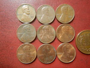 外国・USA／リンカーン１セント硬貨９枚　231113