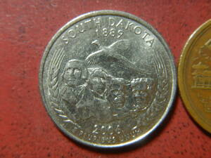 外国・USA／ワシントン２５セント白銅張り銅貨：サウスダコタ州（2006年D）　231110