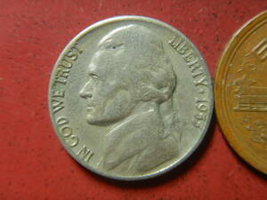 外国・USA／ジェファーソン５セント白銅貨（1955年D）　231103