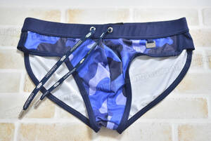 ES Collection cup attaching boomerang swimsuit blue navy size S( Japan size M corresponding )