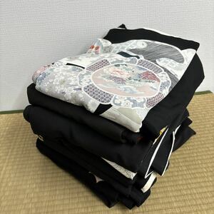 黒留袖　結婚式　着物　まとめて　8品　リメイク 材料 ハンドメイド 生地　着付け練習　B17