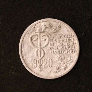 【緊急貨幣】フランス第三共和政 ニース 10サンチームアルミ貨（1920）[E2704]