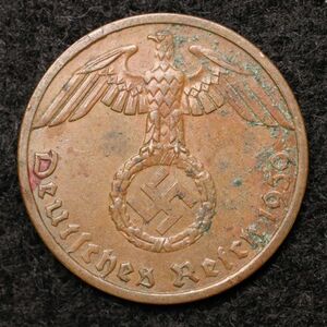 KM#89【ナチス鉤十字】ドイツ第三帝国 1ライヒスペニヒ銅貨（1939）ベルリン製造[E1180]コイン