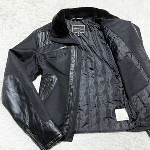 美品◎ エンポリオアルマーニ【王者の風格】EMPORIO ARMANI ジャケット ブルゾン Lサイズ相当 ラムレザー切替◎ ボア 中綿◎ キルティング