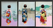 23　小林かいち　戦前　絵葉書　ポストカード　さくら井屋　舞子さん　木版画 3枚セット_画像1