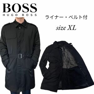 HUGO boss ステンカラーコート　ライナー・ベルト付　ブラック　黒タグ