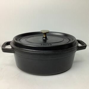 ストウブ STAUB 27cm ピコ ココット オーバル 鉄鍋 黒 ブラック ②【Y1130】