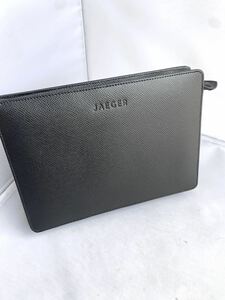 新品 未使用 JAEGER 牛革 セカンドバッグ ブラック ★イエーガー/ビジネス/クラッチバッグ/