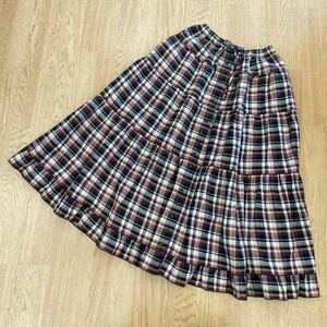  beautiful goods *PINKHOUSE * Pink House # front opening long skirt light brown group check autumn winter skirt tia-do skirt waist rubber easy size 