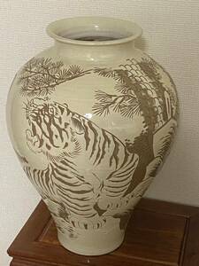 陶器 花瓶 壺 虎松刻画骨董 和風 花器