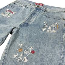 【新品】Supreme シュプリーム【Clayton Patterson Skulls Embroidered Regular Jean】スカル エンブロイダリー デニムパンツ ブルー_画像3