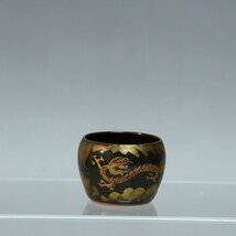 ◆◇帝室技芸員 三代 清風與平(清風与平, SEIFU Yohei 3rd/ Hyogo-Kyoto, 1851-1914) 蕎麦釉/茶葉末釉 金彩龍文 小器 疵あり ◇◆dy11918-c_画像1