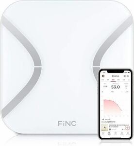 【新品】【FiNC】体重計(ホワイト)iPhone&Android連動可能 Bluetooth アプリ自動記録 10人まで連携可能 薄型 コンパクト 11項目測定可能 