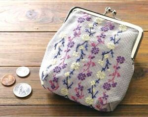 【新品・未開封】がまぐち ポーチ 手作り キット カウントステッチ ダリア 花柄 刺しゅう 刺繍 クラフト 手芸 財布 小銭入れ 小物入れ