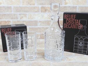 未使用品! SANTORY サントリー ウイスキー 我ら角瓶党 RELIEF CRISTAL デキャンタ＆グラス セット 【4876y1】