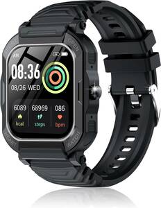[Faboni] スマートウォッチ 軍用規格 1.91インチ大画面 通話機能付き メッセージ通知 Smart Watch GPS運動記録 活動量計 歩数計 ブラック