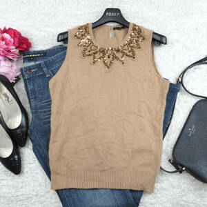 G4579*FRAGILE Fragile * finest quality Anne gola*biju-* no sleeve * knitted * sweater * beige *38