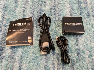 0511u1019　HDMIスプリッター HDMI 分配器 HDMI V2.0 同時出力 1入力2出力 HDR 3D 4Kx2K@60Hz 同梱不可