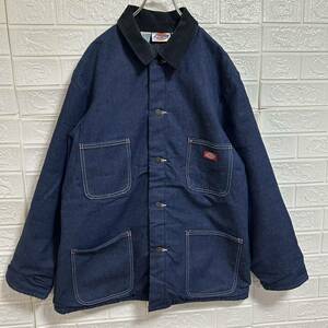 極上ヴィンテージ！70〜80's Dickies ビッグシルエットデニムカバーオール made in USA 古着 裏地 ブランケット インディゴ ジャケット XL 