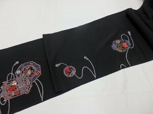 inagoya☆絶対人気の黒!!!!☆◆BLACK SILK-極上の黒染めと刺繍-◆丹後ちりめん【黒絵羽】附下調 正絹 羽尺 反物 y2409bb