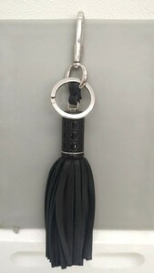 Christian Dior チャーム タッセル フリンジ ブラック レザー クリスチャン ディオール キーリング キーホルダー シルバー