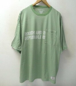 ◆ROUGH AND RUGGED ラフアンドラゲッド XL 美品 ボーダーロゴプリント Tシャツ グリーン系 サイズXL