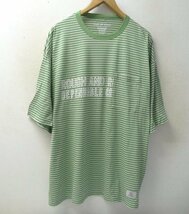 ◆ROUGH AND RUGGED ラフアンドラゲッド XL 美品 ボーダーロゴプリント Tシャツ グリーン系 サイズXL_画像1