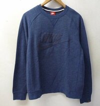 ◆国内正規 NIKE ナイキ Legacy French Terry Graphic Crew Sweat スウォッシュロゴ刺繍 クルーネック スウェット インディゴ サイズM_画像1