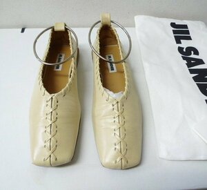 ◆◆JIL SANDER ジルサンダー アンクレット バレエシューズ バレリーナ　レザー サイズ37.5 24.5 美 箱完備　クリーム系