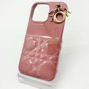 Christian Dior クリスチャンディオール iPhone13Proケース スマホカバー カナージュ ピンク パテントレザー ゴールド金具 レディース
