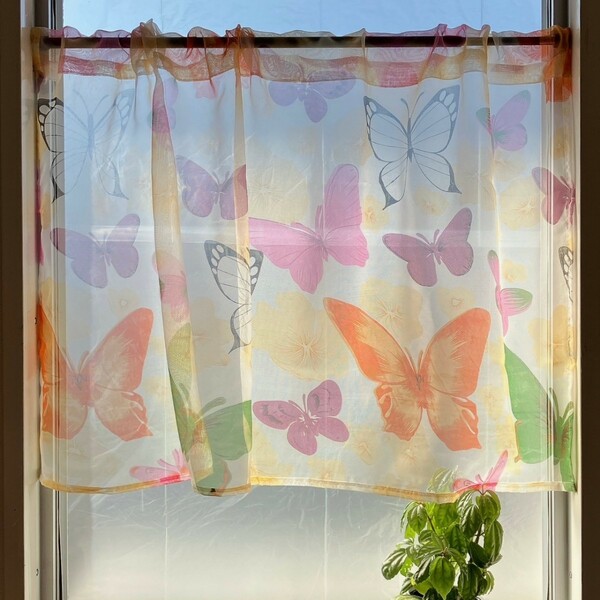 蝶々 カラフル カフェカーテン 1枚 幅100×丈55 のれん 小窓 bb