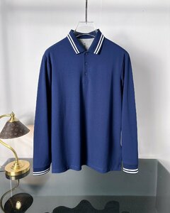 ブルネロ クチネリ メンズポロシャツ　長袖　Tシャツ　カジュアル　秋冬　SLIM FIT 無地 ブルー　48サイズ