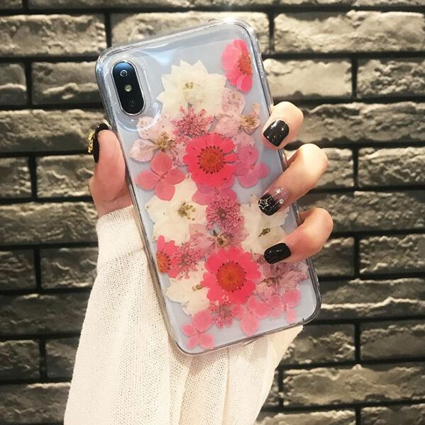 【新品】iPhoneケース　クリアケース　押し花　iPhoneX／Xｓ対応　ピンク　スマホケース