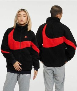 NIKE ボアジャケット リバーシブル XL ナイキ スウッシュ ボア フリース ブラック ビッグスウッシュ ブラック レッド