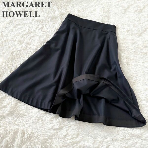 MARGARET HOWELL ウール100% フレア スカート ネイビー 2