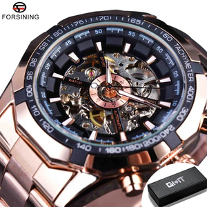  men's wristwatch skeleton machine self-winding watch FORSINING GMT101 casual watch stainless steel rose Gold × black 
