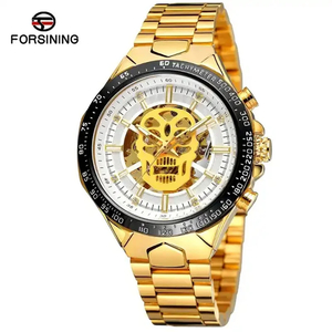  men's wristwatch Skull skeleton machine self-winding watch FORSINING casual .. watch stainless steel Gold × white 