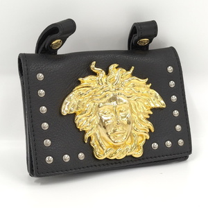 [ used ]Gianni Versace belt bag mete.-sa studs leather black 