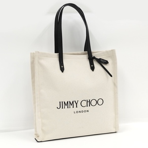 【中古】JIMMY CHOO トートバッグ キャンバス アイボリー