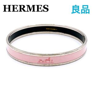 エルメス HERMESエマイユPM バングル　七宝　シルバー　ピンク　レディース