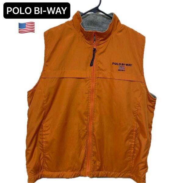 【今週のSALE】90s USA古着 POLO BI-WAY メンズベスト ドローコード付き　ビンテージ