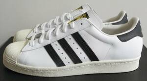 新品 スーパースター 80s 2016年製 JP27.0cm 白×黒 G61070 生産終了 金ベロ 天然皮革 adidas superstar SS 80s 本革 ホワイト×ブラック