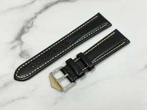 ラグ幅：21mm ブラック コードバン 本革 レザーベルト ハンドメイド 尾錠付き レザーバンド 腕時計ベルト LB101