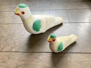 昭和レトロ 鳩 ハト 鳩型 笛 鳩笛 大小2個セット 焼物 置物 オブジェ 　*ts511