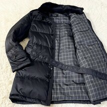 未使用級/XLサイズ●バーバリー BURBERRY BLACK LABEL ダウンコート ジャケット ホワイトグース ラビットファー 牛革 レザー ベルト _画像1