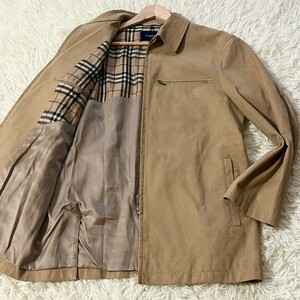 極美品/Lサイズ●BURBERRY LONDON バーバリーロンドン ノバチェック フェイクレザー ブルゾン シャツ ジャケット 日本製 ベージュ系