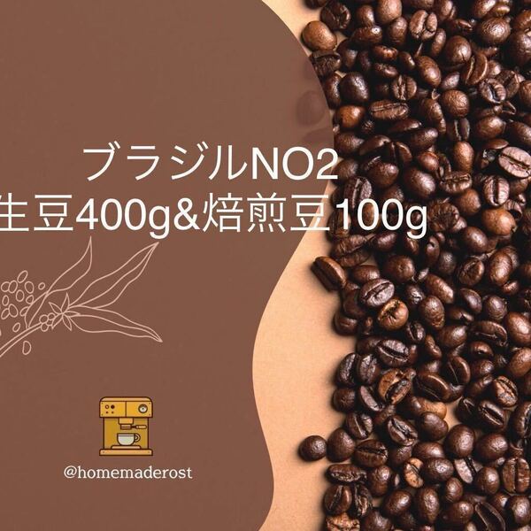 ブラジルNO2 生豆400g&焙煎豆100g