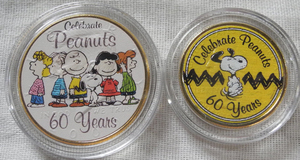 アメリカ 1/2ドル＆25セントコイン スヌーピー 限定カラー＆24金Pコイン 二枚セット ピーナッツ/PEANUTS USA 証明書&ホルダー付 60周年