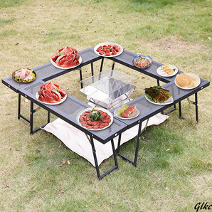 焚き火テーブル アウトドア 4個セット アイアン囲炉裏テーブル 自由な組み合わせで使えるシェイプ 収納ケース付