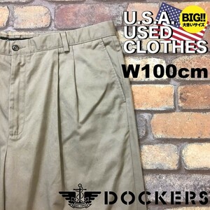 BP2-307★W100センチ位★状態良好★USA買付商品【DOCKERS ドッカーズ】2タック チノパン【W40×L29 メンズ XL】ベージュ USA古着 ワーク